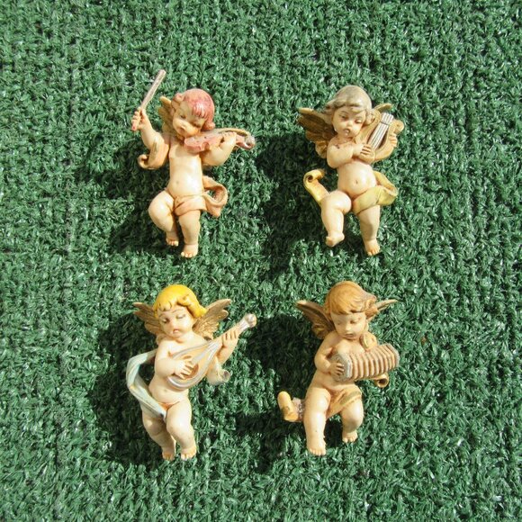 4 Vintage Fontanini Musical Instrument Mini Cherub Angels 1 1/2" Ornaments - Picture 1 of 7